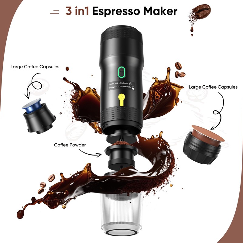 Portable Electric Espresso Machine, Car Self-Heating Coffee Maker with USB-DC,