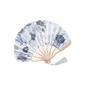 Chinese Vintage Folding Fans Handheld Fans with Tassel Floral Printed Bamboo Fans Silk Fabric Traditional Fans Classical Delicate Fans for Dancing Cosplay Party Props Decoration Gifts (Ink Color)