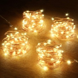 Abkshine Battery String Lights, 4 Pack 50 LED Warm White Battery-Powered Mini Christmas Fairy Lights, Battery Operated LED Lights for Christmas, Party, Wedding, Centerpiece, Bedroom Decoration