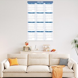 Kuraoyan 2024-2025 Wall Calendar 24" x 36" Large Vertical Yearly Wall Hanging Calenda with Julian Date Thick Paper Calendar 12 Month Annual Wall Planner for Wall Office Fridge(Blue)