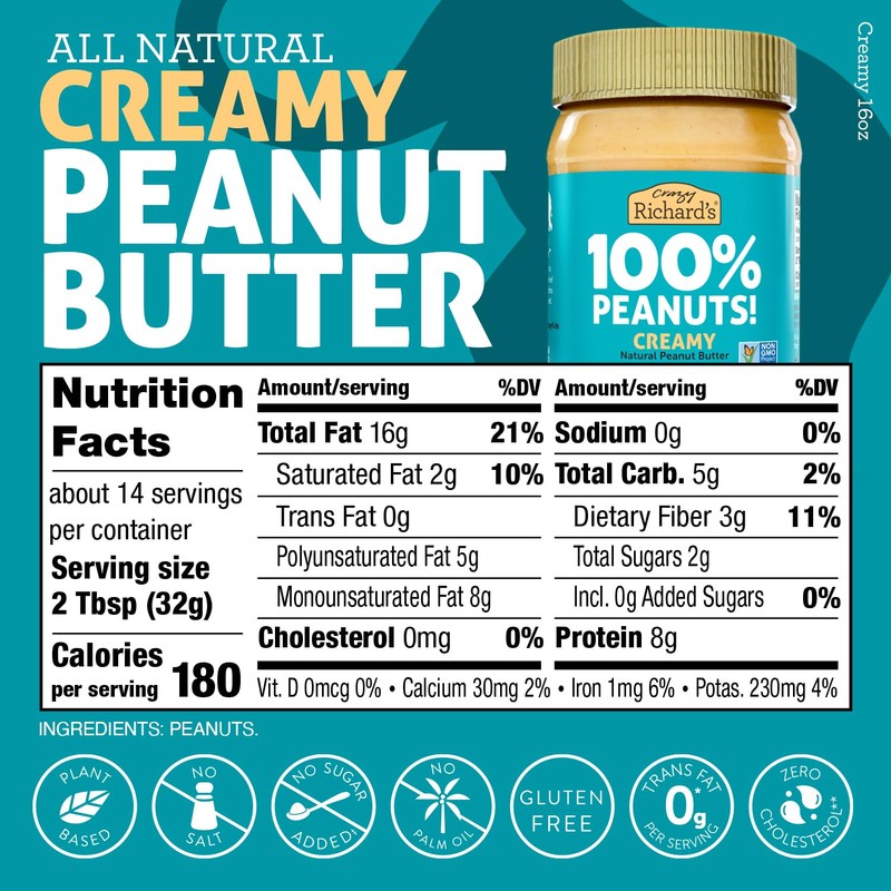 Crazy Richard's 100% All-Natural Creamy Vegan Peanut Butter with No