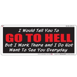 I Would Tell You To Go To Hell V1 Full Color Printed Bumper Sticker by StickerDad - (size: 8" x 3" color: Full) - Hard Hat, Helmet, Windows, Walls, Bumpers, Laptop, Lockers, etc.