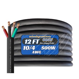 10/4 12 Feet 10 AWG SOOW SO Cable Cord Wire - 10 Gauge 4 Conductor 600V Portable Power Extension Cord Cable for, Motor Leads, Portable Lights, and Battery Chargers