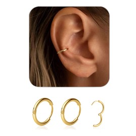 1 Pair 9mm Small Hoop Earrings for Women, Dainty 14K Gold Plated Huggie Hoop Earrings Hypoallergenic Lightweight Cartilage Earrings Set for Multiple Piercings for Sensitive (Gold/2.0mm)