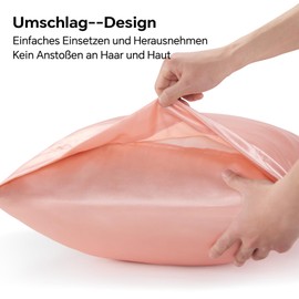 BEDELITE Pack of 2 Satin Cushion Covers 50 x 80 cm Coral Red - 2 Satin Pillowcases with 2 Hair Elastics, Soft as Silk Cushion Cover, Better Care than Silk Pillose Case