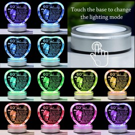 Movdyka 60th Wedding Anniversary Crystal Heart Gifts Ideas for Parents Couple, Unique 60th Anniversary Decorations Lamp Present for Husband Wife, 60 Years of Marriage Keepsake Gifts for Him Her