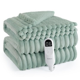 Bedsure Electric Blanket Twin - Thick Striped Flannel Electric Blanket, Heating with 10 Time Settings, 6 Heat Settings, and 8-Hour Timer Auto Shut Off, Gifts for Grandma (62x84 inches, Green)