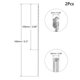 TA-VIGOR 2Pcs 2mm Extra Long Twist Drill Bits, 160mm Length High-Speed Steel HSS Straight Shank Spiral Drill Bits for Wood Metal Aluminum Plastic