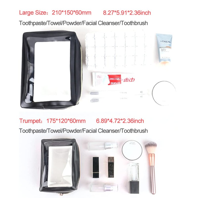 Jumyshe 2 Pack Crystal Clear Toiletry Bag Wih Zippers,Travel Makeup