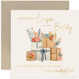 Old English Co. Unique Cousin Birthday Cards with Patterned Floral Print - Birthday Cards for Her - Gifts for Women - Luxurious Gold Foil Print - Heartfelt Special Cousin Card | Blank Inside