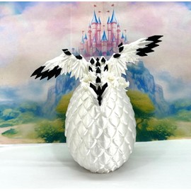 Crystal Winged Dragon with Egg, 3D Printed Articulated White and Black Winged Dragon, Fidget ADHD Autism Toy CW011-WE