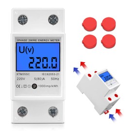 Electricity Meter, DIN Rail, LCD Digital AC Meter, DIN Rail KWh Counter, 5(80) A 220V Calibrated SLCD Digital Consumption Meter, 1-Phase 2-Pin 2P DIN Rail Electricity Meter
