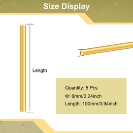 LAVMHAB Round Brass Rod 6mm x 100mm, Solid Round Brass Shaft Rods Brass Bars for DIY Craft (5 Pcs)