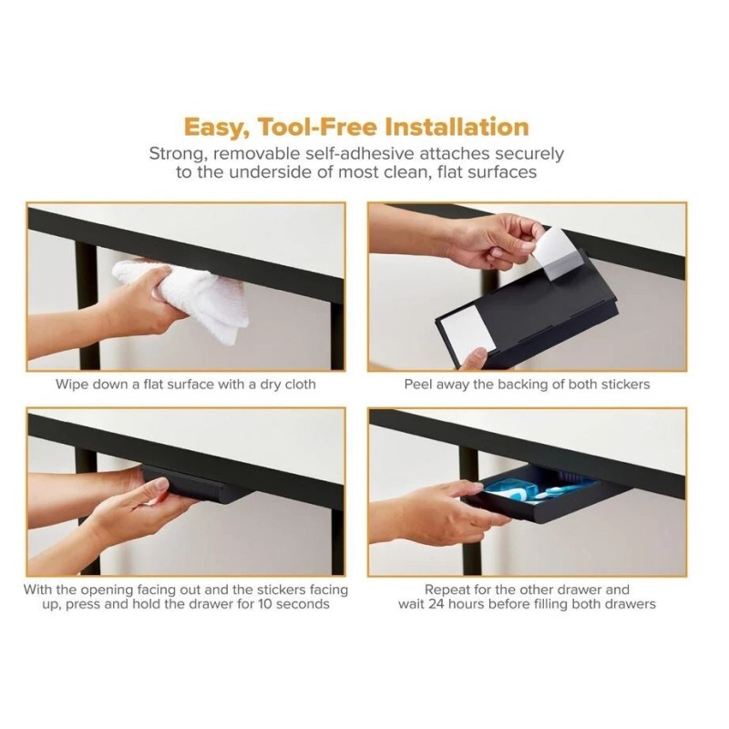 Konnect Under Desk Drawer, Self-Adhesive Slide Out Storage Organizer wi