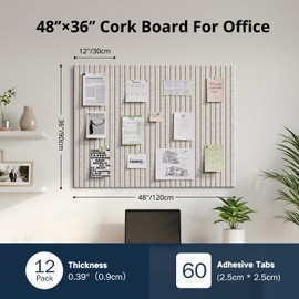 Woovio Felt Bulletin Board 48"×36" Cork Board with 60 Adhesive Tab Oatmeal