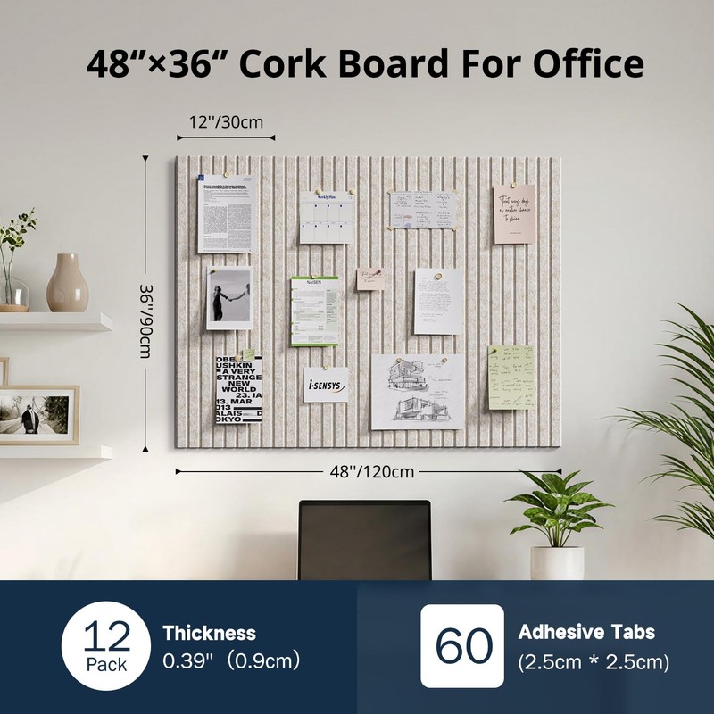 Woovio Felt Bulletin Board 48"×36" Cork Board with 60 Adhesive