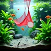 Red Aquarium Fish Net 3 Inches Fine Mesh Skimmer for