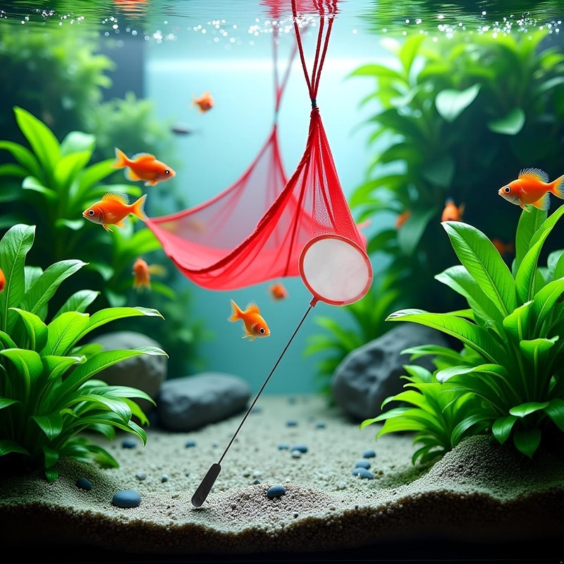 Red Aquarium Fish Net 3 Inches Fine Mesh Skimmer for