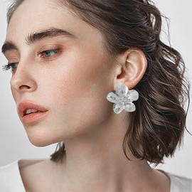 SIVZUMO 1 Pair of Large Flower Earrings, Silver Flower Drop Earrings, Boho Statement Flower Earrings, Silver, Hypoallergenic Fashion Jewellery for Women