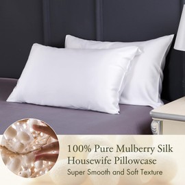 LILYSILK 100% Mulberry Silk Pillowcase for Hair and Skin Grade 6A 19 Momme Both Sides, Envelope Closure Pillow Cases Cover 1Pc, Hypoallergenic Breathable for Beauty Sleep, (Standard 50x75cm, White)