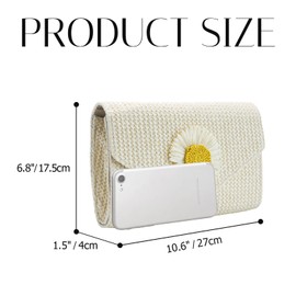 Nefokfdus Straw Clutch Purse for Women Daisy Flower Evening Handbag Summer Beach Shoulder Crossbody Bag for Travel Vacation