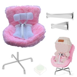 Norhogo 1 Piece Car Dolls Safety Seat, Baby Doll Car Seat, LaBBu Doll Car Seat with Soft Fur Cushion, for Displaying 10-17 cm Toys, Pink (Includes Chair Legs)