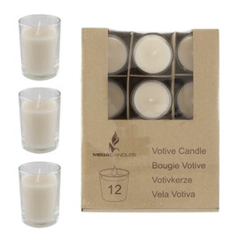 Mega Candles - Unscented Votive Glass Container Candle - Ivory, Set of 12