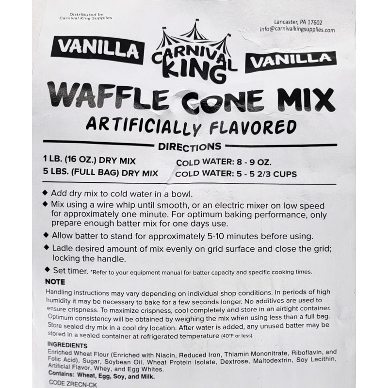 Carnival King Vanilla Waffle Cone Mix 5 lb. Bag