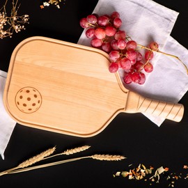 DinkCraft Pickleball Charcuterie & Cutting Board, Pickleball Gift, Partner Size - 17 x 8.5 x 0.75”, Birch Wood, Paddle Shape with Handle, Mineral Oil Finish