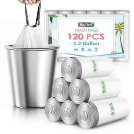 120 Counts 1.2 Gallon Mini Drawstring Trash Bags Garbage Bags by RayPard, Small Strong Plastic Bags fit 4-5L Trash Can for Home Office Kitchen Bathroom Bedroom, White Waste Basket Liners