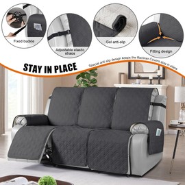 VANSOFY Waterproof Recliner Couch Covers, Sofa Covers 1-Piece Washable Reclining Sofa Cover Non-Slip Furniture Protector with Elastic Straps Pocket for Dogs, Pets(Charcoal Gray,3 Seater)