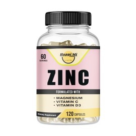 Happi Mi Nutrition Zinc, Zinc 100mg, Magnesium Glycinate 150mg, Vitamin D3 5000 IU, Vitamin C 500mg Per Serving, Immune Support, Immune Booster, Antioxidant Support