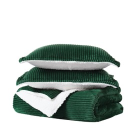 London Fog Corduroy Green King 3 Piece Comforter Set, Textured Solid Color, Adult Bedding, Oeko-TEX Certified