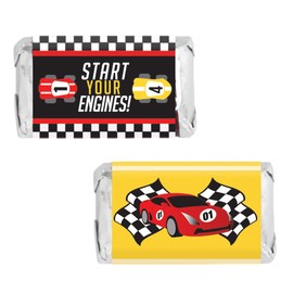 Race Car Party Favors - Mini Candy Bar Wrappers - 45 Stickers