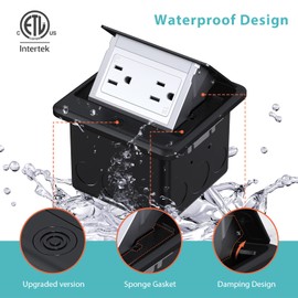WEBANG Pop Up Floor Outlet Box with 15 Amp Tamper-Resistant Receptacle Outlet, Corrosive Resistant Hardware, ETL Listed, Black