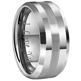 CROWNAL 6mm 8mm 10mm Tungsten Carbide Wedding Band Ring Engraved I Love You Men Women Brushed Strip Beveled Edge (10mm,12.5)