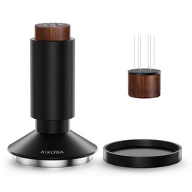XIXUBX 2-in-1 Espresso Tamper& Magnetic WDT Tool, Barista Cofee Tamper with Spring Loaded, Anodized Aluminum Alloy Handle, Stainless Steel Corrugated Base with Cover for 51mm Portafilter Basket