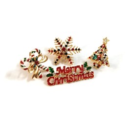 PTDecals 4PCS Christmas Tree, Snowflake, Candy Cane, Merry Christmas Logo Brooch Pins For Clothes Bag Christmas Decoration Gifts