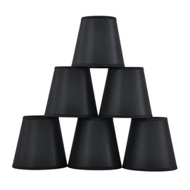 Set of 6 Clip-on Mini Chandelier Lamp Shades,3.5" x 5.1" x 5.5",Small Barrel,Handmade,Traditional Decorative,Natural Linen Lamp Shade,Modern European Style Bell Shade (Black)