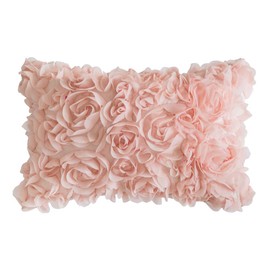 MIULEE 3D Decorative Spring Romantic Stereo Chiffon Rose Flower Pillow Cover Solid Square Pillowcase for Sofa Bedroom Car 12x20 Inch 30x50cm Peach Pink Wedding