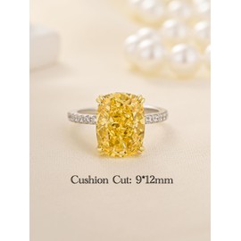 PAFIDDY Yellow Stone Ring Cushion Cut 4.5 Carat Cubic Zirconia, 18K White Gold Plated Sterling Silver Engagement Ring for Women, 5A CZ Pavé Band Promise Ring (Yellow Stone, 6)