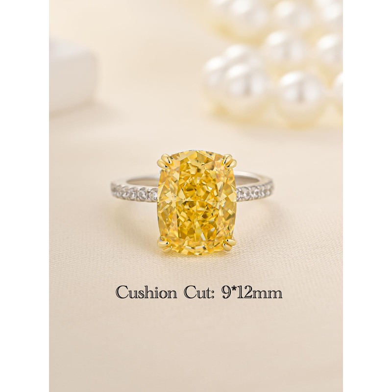 PAFIDDY Yellow Stone Ring Cushion Cut 4.5 Carat Cubic Zirconia,