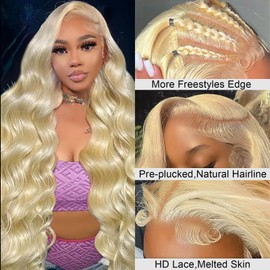 Ruaswey 30 Inch 613 13x6 Lace Front Wig Human Hair 200 Density Blonde Body Wave Lace Front Wigs Human Hair Blonde Wig Human Hair 613 HD Lace Frontal Wigs Human Hair Pre Plucked 613 Human Hair Wig