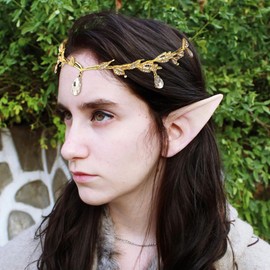 Crysdue Wedding Crown Headband for Brides Women, Crystal Leaf Pendent Fairy Tiara for Prom Party Birthday Clear Silver-Tone