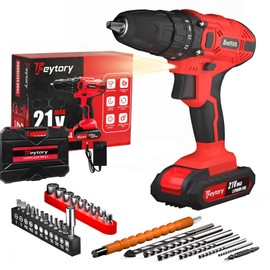 Yiyai 21V Cordless Drill, 3 in 1 Cordless Drill and Driver with 25+1 Torque Rating & 45Nm(398 in-lbs), 3/8” Power Drill Set with LED & 2 Variable Speeds, 29 Accessories for Home Repairs, DIY (1500mAh)