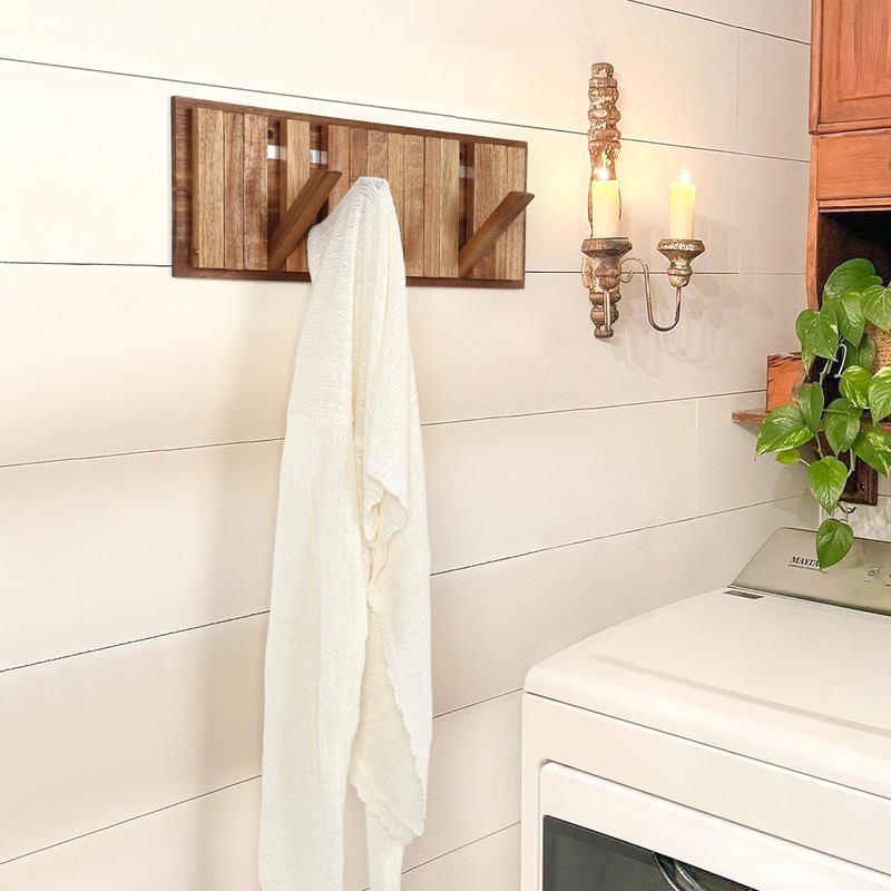 KYIAANY Wall Coat Rack for Entryway: Rustic Wooden Folding 8