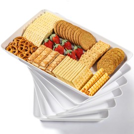 6 Pack, 16" x 11" Large White Serving Trays Set - Reusable Plastic Serving Platters for Cookie, Appetizer, Charcuterie, Snack, Dessert, Party Food Display - Stackable Kitchen CounterTop Tray, BPA Free
