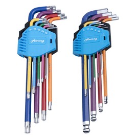 Awang Hex Key Set 18PCS Metric Hex Keys,Torx and Ball End, Cr-V Long Arm Hexagon Key with Box Small and Compact