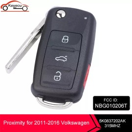 KEYECU for 2011-2016 Volkswagen 4-Button PROXIMITY Flip Smart Key KEYLESS REMOTE FOB