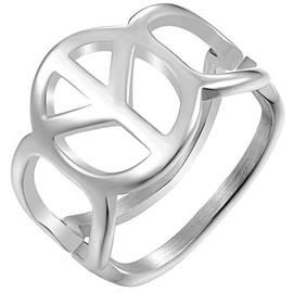 Jude Jewelers Stainless Steel World Peace Sign Emblem School Class Cocktail Party Graduation Ring (Silver, 5)